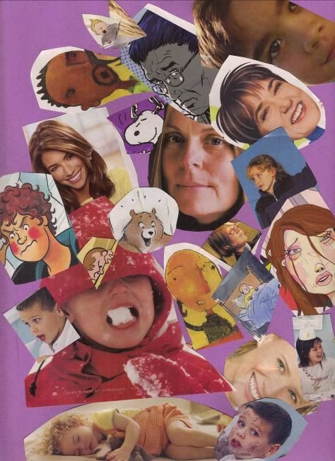 Duygu ifadelerinden oluşan bir kolaj, sanat terapisi etkinliklerine bir örnek olabilir.